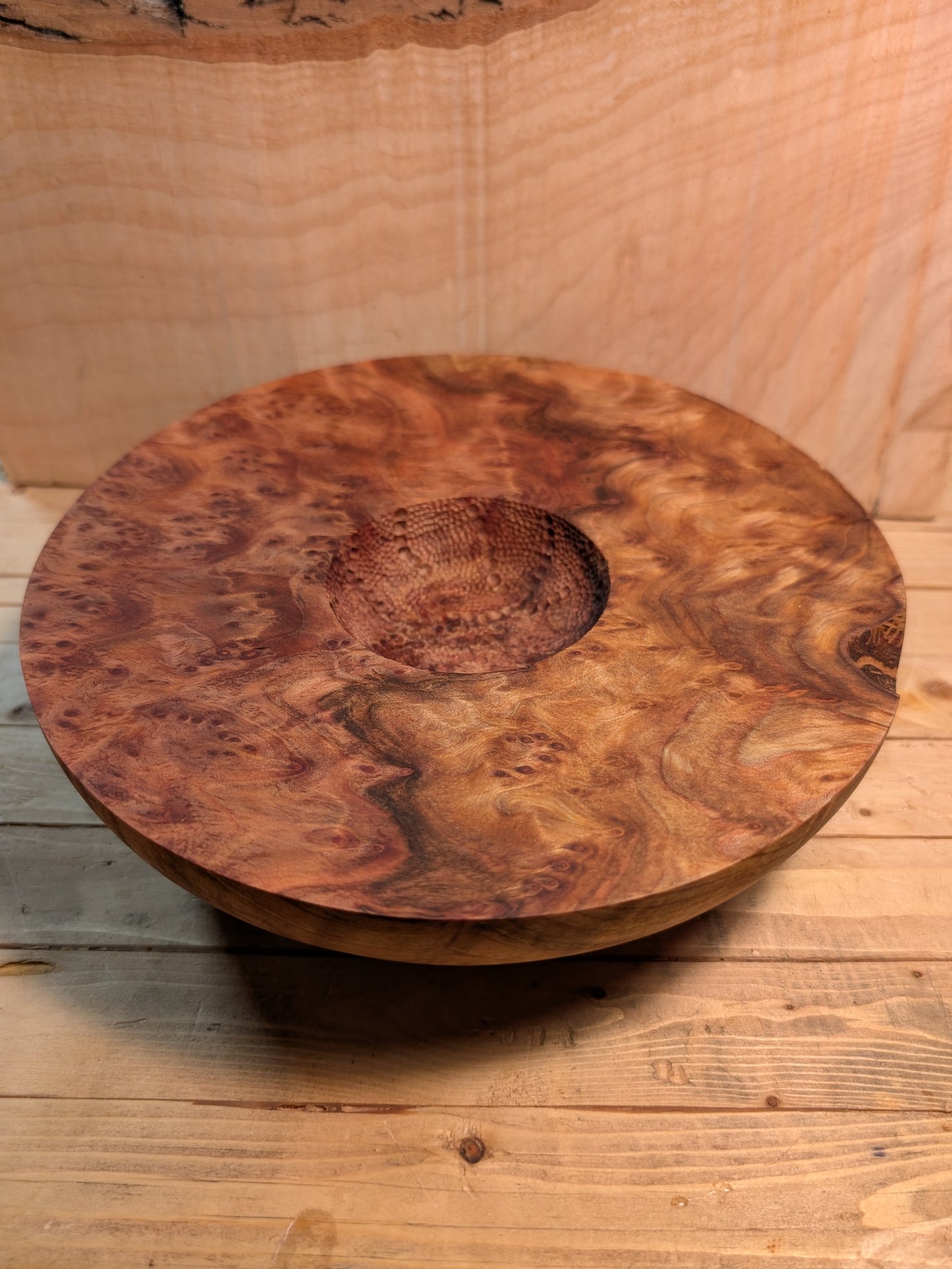 Carved Redwood Wide Rim Bowl
