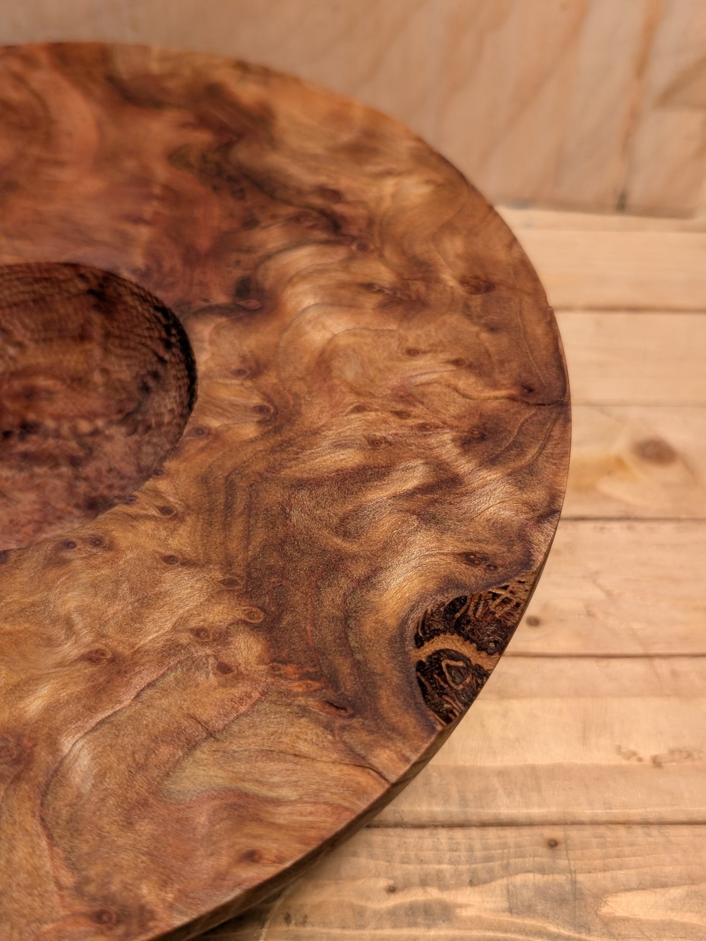 Carved Redwood Wide Rim Bowl
